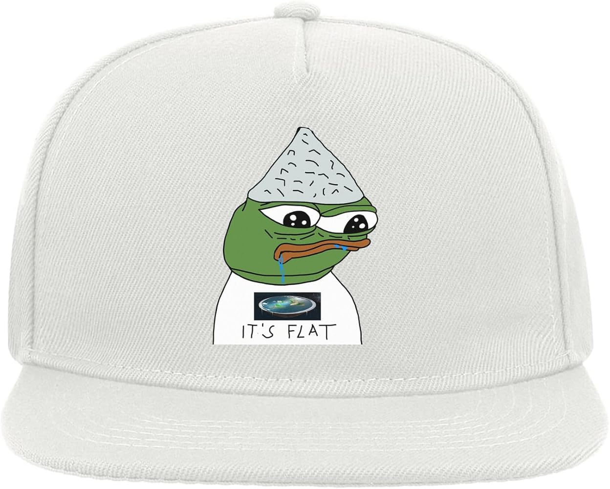 Flat Earth Pepe crying with tinfoil hat